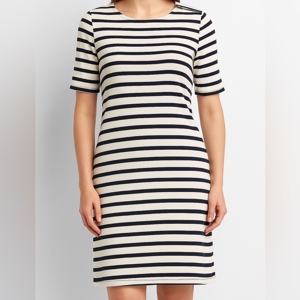 GAP Classic Nautical Navy Stripe Cotton Dress Shoulder Zip Minimalist Size L